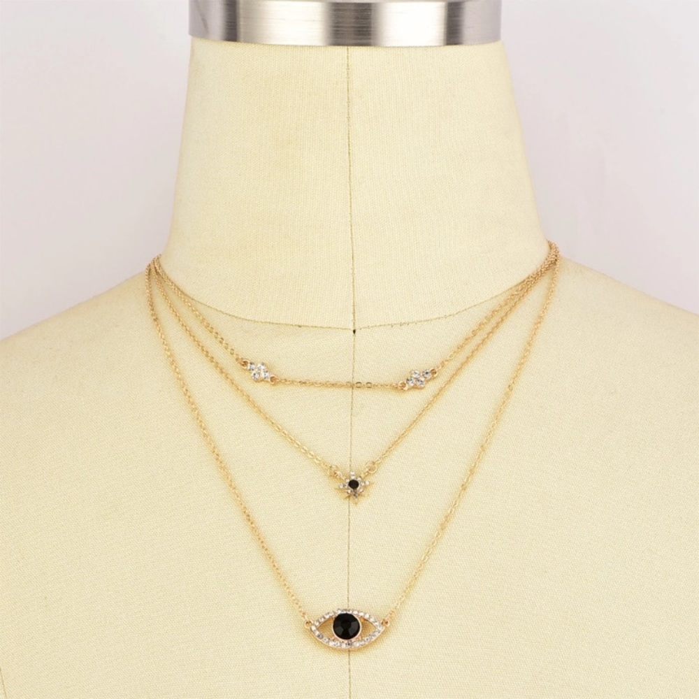 New Gold Layered Eye Necklace - Picture 5 of 5